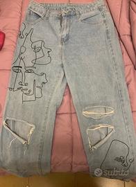 jeans strappati con stampa one line semplice