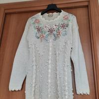 Maglia donna cotone ricamata a mano
