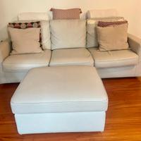 Divano letto con pouf – beige eco-pelle