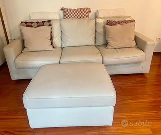 Divano letto con pouf – beige eco-pelle