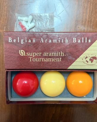 Set 3 biglie Belgian Aramith 61,5 mm con 5 birilli