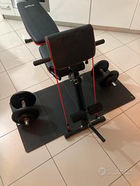 Panca multiuso + pesi + sbarra trazioni