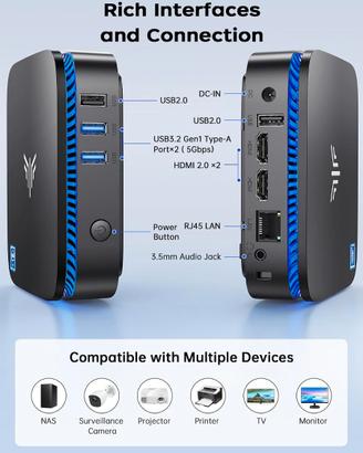 Mini PC, Intel N5030(3,1 GHz) 12GB RAM 256 GB M.2