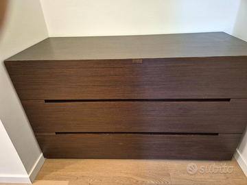 Cassettera, comò in legno color mogano