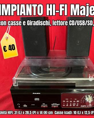 Giradischi Majestic con casse e lettore CD/USB/SD,