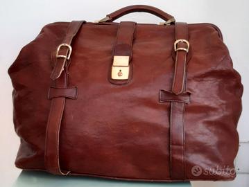 Borsa da Viaggio in Vera Pelle Marrone Vintage
