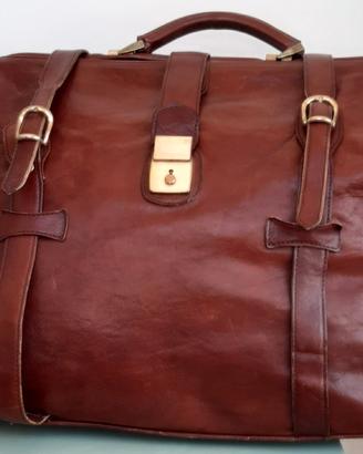 Borsa da Viaggio in Vera Pelle Marrone Vintage