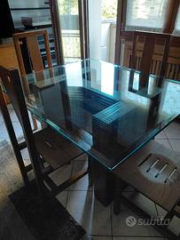 Tavolo rovere massello con piano in cristallo