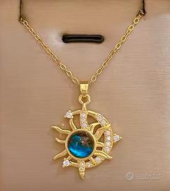 Collana dorata Sole Luna Cosmo portafortuna 