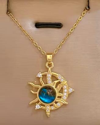 Collana dorata Sole Luna Cosmo portafortuna 