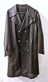 Cappotto Trench pelle nera anni 70 vintage