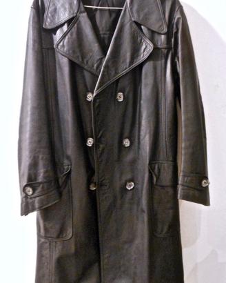 Cappotto Trench pelle nera anni 70 vintage