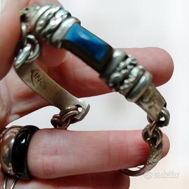 Bracciale INCA argento 925 vintage con inserto blu