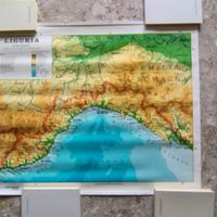 Carta murale fisico politica bifacciale Liguria.