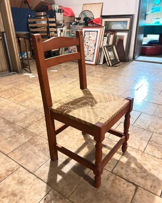3 sedie impagliate in legno