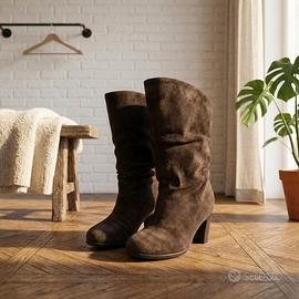 Stivali slouch, pelle, 39, marrone