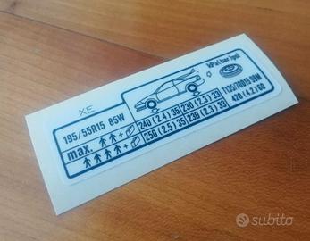 Adesivo Pressione Gomme Honda Integra Type R DC2