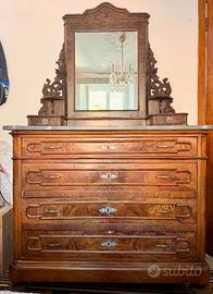 Cassettone antico con specchio e marmo originale