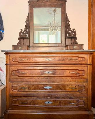 Cassettone antico con specchio e marmo originale