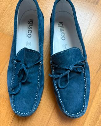 Mocassini in pelle scamosciata blu