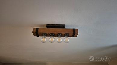 Plafoniera QAZQA Reena 4 luci E27 legno e metallo