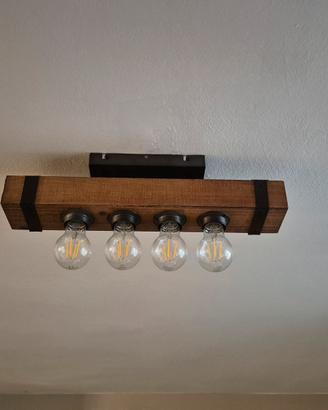 Plafoniera QAZQA Reena 4 luci E27 legno e metallo