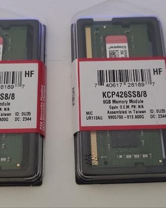 2 x 8GB RAM Kingstone KCP426SS8/8 SODIM NUOVI 16GB