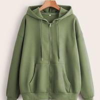 Felpa verde con zip, cappuccio e tasche frontali
