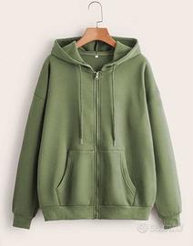 Felpa verde con zip, cappuccio e tasche frontali