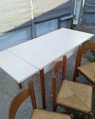Tavolo allungabile bianco + 6 sedie in legno