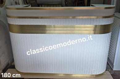 bancone reception bianco oro ovale cannettato