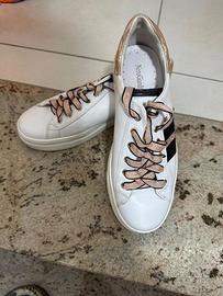 Sneakers NeroGiardini donna bianche e oro rosa 