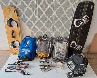 Kitesurf 3 ali, 2 barre, 2 tavole, trapezio, pompa