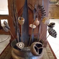 Set Vaso in Rame Ottone Fiori in Legno Artigianali