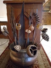 Set Vaso in Rame Ottone Fiori in Legno Artigianali