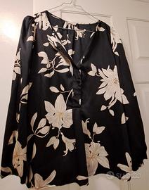 Camicia manica tre quarti nero / panna