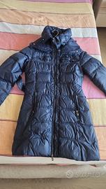 Piumino lungo donna blu M cappuccio staccabile
