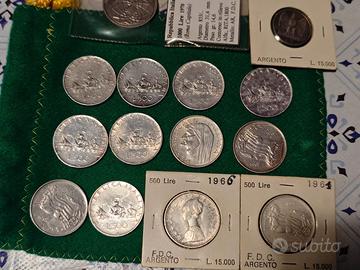 LOTTO 16 MONETE ARGENTO 500 LIRE 1000 LURE