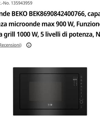 Microonde Beko da incasso