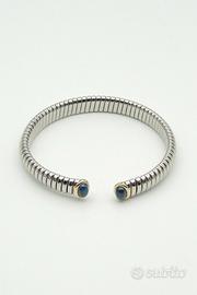 Bracciale in acciaio, oro 18kt e zaffiri