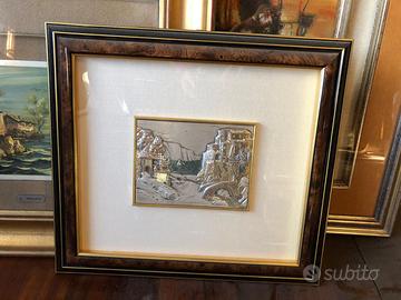Quadro bassorilievo con lamina in argento Studio M