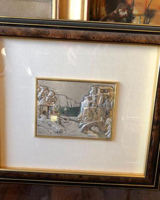 Quadro bassorilievo con lamina in argento Studio M