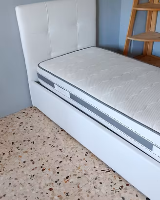 Letto Singolo Bianco in Ecopelle + materasso