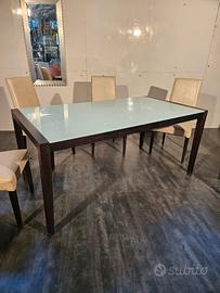 Tavolo fisso wenge e cristallo sabbiato