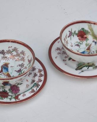 Set 2 Tazze Giapponesi Vintage + 2 Piattini 