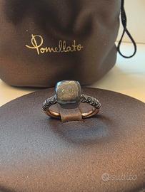 ANELLO POMELLATO NUDO ORO OSSIDIANA DIAMANTI NERI