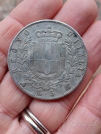 Moneta lire 5 del 1865 N