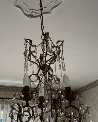 Lampadario in oro foglia e cristalli di boemia