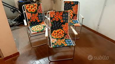 Tre poltroncine pieghevoli da giardino