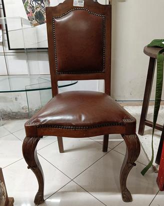 Set sei sedie di legno con seduta in pelle marrone